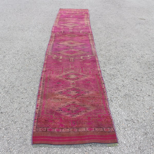 Runner Rug, Turkish Rug, Vintage Rug, Herki Rug, Antique Rug, 29x154 inches Pink Rug, Organic Stair Carpet, Handwoven Corridor Rug,  1233