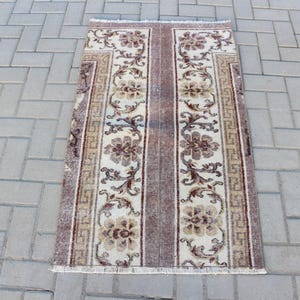 Turkish Runner Rug, Floral Pattern Carpet, 2x4ft Beige Rug, Home Decor Area Rug, Elegant Vintage Hallway Mat, Decorative Entryway Rug
