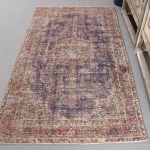 Turkish Rug, 4x6 Accent Rug, Vintage Rug, Antique Rug, Rugs For Salon, 3.7x6.4 ft Purple Rug, Modern Minimalist Wool Rug, Boho Accent Rug,