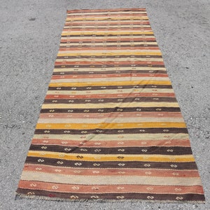 Turkish Kilim, Runner Kilim, Vintage Kilim, Home Decor Kilim, 44x123 inches Brown Kilim, Handwoven Kilim, Kitchen Kilim,  2692