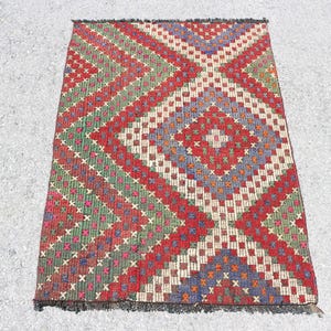 Turkish Kilim, Handwoven Rug, Vintage Style, Home Decor Carpet, 82x117cm, 3x4ft, Geometric Pattern, Multicolored Area Rug, 1267