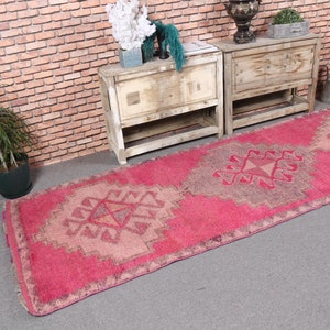 Herki Rug, Turkish Rug, Runner Rugs, Vintage Rug, Antique Rug, Rugs For Kitchen, 3.2x10.6 ft Pink Rug, Stair Rugs, Oriental Rug Runner, 5860