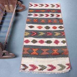 Vintage Turkish Kilim, Handwoven Kilim, Geometric Pattern Rug, 2x4ft Kilim, Colorful Area Rug, Bohemian Decor, Small Accent Rug