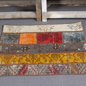 Small Rug Patchwork Turkish Vintage Oushak Rugs For Bathroom 1.8x2.4 ft Yellow Oriental Farmhouse Decor Door Mat Handmade Aesthetic Old