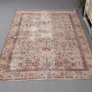 Vintage Rug, 6x9 Large Rug, Turkish Rug, Antique Anatolian Rugs, Rugs For Bedroom, 5.3x8.1 ft Beige Rug, Wool Rug, Decorative Oushak Rug,