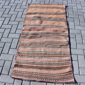 Small Kilim, Turkish Kilim, Vintage Kilim, Home Decor Kilim, 31x64 inches Brown Kilim, Office Kilim, Door Mat Kilim,  3462
