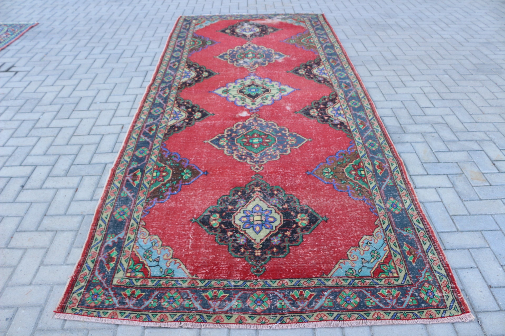 Grand Tapis, Tapis Vintage, Turc, Oushak, Rouge 62x145 Pouces, de Salon Turquie, Boho, 3048