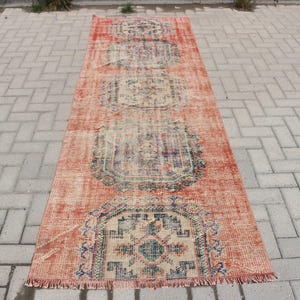 Runner Rug, Vintage Rug, Turkish Rug, Home Decor Carpet, 39x111 inches Orange Rug, Office Rug, Kitchen Carpet, Decorative Corridor Rugs, 682