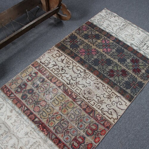 Turkish Rug, Runner Rugs, Vintage Rug, Antique Rug, 32x105 inches Beige Rug, Patchwork Stair shops Rugs, Wool Hallway Rug, 4861