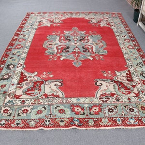 Large Rug, Turkish Rug, Vintage Rug, Oushak Rugs, Rugs For Dining Room, 6.3x9.2 ft Red Rug, Anatolian Rug, Turkish Salon Rug, Wool Rug,