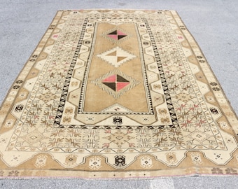 Turkish Rug,  Oversize Carpet, Vintage Rug, Home Decor Rug, 82x125 inches Beige Carpet, Decorative Oushak Rug,  2295
