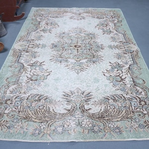 Vintage Rug, Large Carpet, Turkish Rug, Antique Carpet, 66x102 inches Beige Rug, Wool Oversize Rugs, Handwoven Salon Carpet,  3981