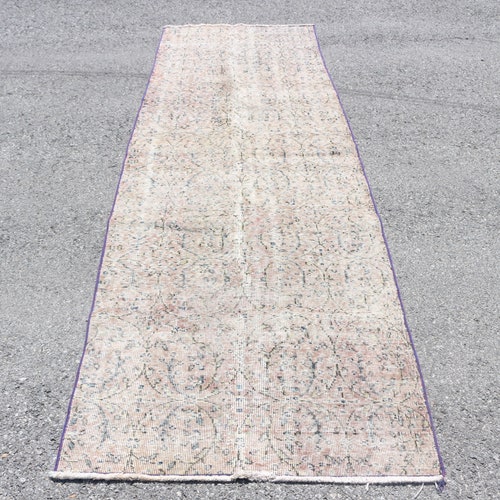 Turkish Rug, Vintage shops Rug, Runner Carpet, Oushak Rug, 38x115 inches Beige Carpet, Handwoven Hallway Rug, Tribal Kitchen Rug, 2545