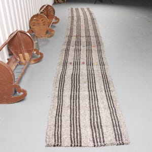 Vintage Turkish Rug, 2.5x18.3 ft Runner Rug, Gray Kilim Bordered Rug