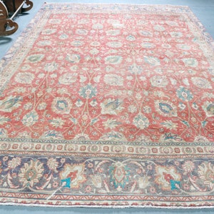 Vintage Rug,  Oversize Rug, Turkish Rug, Oushak Carpet, 100x147 inches Red Rug, Turkey Antique Rug, Handwoven Home Decor Rug,  3778