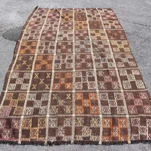 ビンテージ　トルコ　キリム　ラグ　カーペット　絨毯　幾何学的　ヴィンテージ ヴィンテージ トルコ キリム ラグ、幾何学模様、84 x 113 cm、小