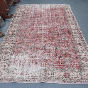 Large Carpet, Turkish Rug, Vintage Rug, Antique Rug, 63x101 inches Red Rug, Handwoven Salon Rug, Organic Oversize Carpet,  4057