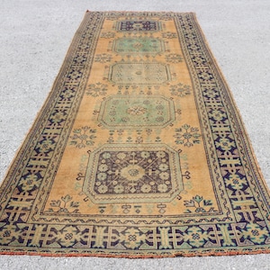 Vintage Rug, Turkish Rug, Runner Rug, Antique Carpet, 60x150 inches Orange Rug, Handwoven Stair Carpet, Wool Hallway Carpet,  2509