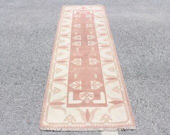 Runner Carpet, Vintage Rug, Turkish Rug, Antique Carpet, 33x102 inches Pink Carpet, Outdoor Rug, Kitchen Rugs, Handwoven Stair Carpet,  2396