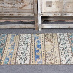 Vintage Rug Turkish Small Rugs Patchwork Oushak For Entry 1.9x3.5 ft Brown Oriental Organic Door Mat Vintage Bathroom Handmade Floor