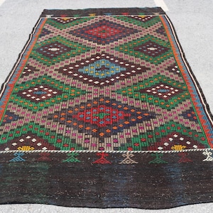 Handmade Turkish Kilim, Geometric Design, Colorful Area Rug, Vintage Turkish Carpet, 173x314cm, 6x10ft, Rustic Home Decor
