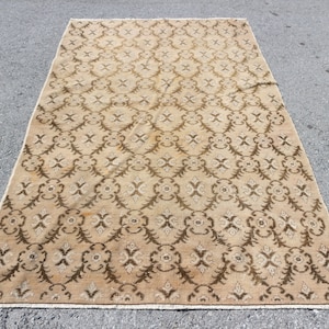 Vintage Rug, Large Rug, Turkish Rug, Oushak Rug, 59x102 inches Beige Carpet, Bohemian Living Room Carpet, Outdoor Rug, Salon Rug,  2717