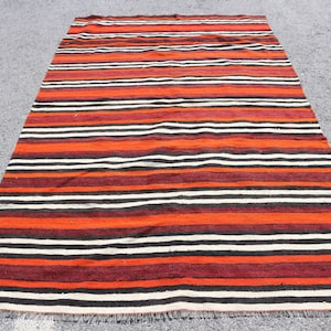 Large Kilim, Turkish Kilim, Vintage Kilim, Home Decor Kilim, 64x105 inches Orange Kilim, Turkey Kilim, Salon Kilim,  2725
