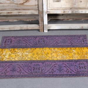 Small Rug Patchwork Turkish Overdyed Anatolian Rugs For Entry 2x3.2 ft Purple Wool Door Mat Bohemian Nomadic Organic Vintage Oushak
