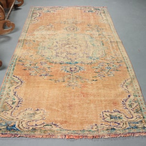 Vintage Rug, Area Carpet, Turkish Rug, Oushak Rug, 55x99 inches Orange Carpet, Anatolian Bedroom Carpet, Handmade Floor Rug,  3340
