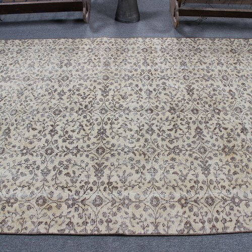 Vintage Rug, Area shops Carpet, Turkish Rug, Oushak Rug, 58x84 inches Beige Rug, Wool Bedroom Carpet, Outdoor Rug, Floor Carpet, 4720