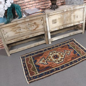 Vintage Turkish Door Mat, Handwoven Rug 2x4ft, Colorful Floral Pattern, Decorative Accent, Unique Oriental Design
