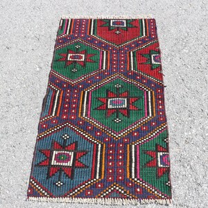 Turkish Kilim Rug, Vintage Small Carpet, Anatolian Design, Handwoven Decorative, 63x112cm, 2x4ft, Colorful Area Rug, Bohemian Floor Mat