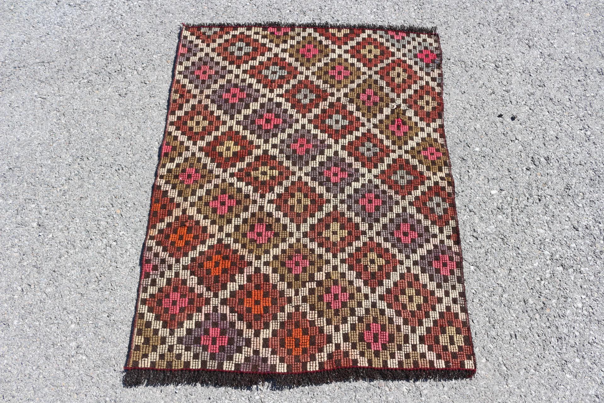 ヴィンテージ キリム、トルコ絨毯、幾何学模様、3 x 4 フィート