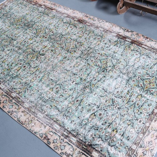 Turkish Rug, Vintage shops Rug, Area Carpet, Antique Rug, 52x93 inches Green Carpet, Handmade Indoor Rug, Anatolian Bedroom Carpet, 3684