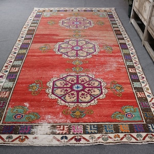 Vintage Rug, Turkish Rug, Large Rug, Anatolian Rug, Rugs For Dining Room, 5.3x9.9 ft Red Rug, Oushak Rug, Large Turkish Rug, Wool Rug,