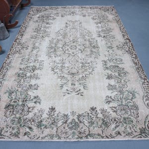 Vintage Rug, Large Carpet, Turkish Rug, Home Decor Rug, 66x113 inches Beige Carpet, Handwoven Salon Carpet, Wool Living Room Rugs,  4014