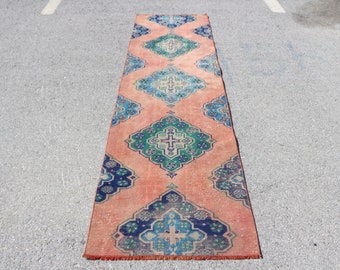 Turkish Rug, Runner Carpet, Vintage Rug, Oushak Rug, 30x105 inches Red Carpet, Tribal Corridor Rugs, Handwoven Stair Carpet,  2447