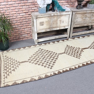 Herki Rug, Runner Rugs, Vintage Rug, Turkish Rug, Stair Rug, Rugs For Hallway, 3.1x10.9 ft Beige Rug, Aztec Rug, Vintage Decor,  5776