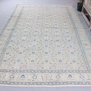 Turkish Rug, Vintage Rug, 6x10 Large Rugs, Oushak Rugs, Rugs For Dining Room, 6.2x9.8 ft Beige Rug, Vintage Wool Rug, Organic Rug,