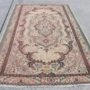 Vintage Turkish Rug, Large Area Carpet 175x296cm, 6x10ft Handmade Wool, Traditional Home Decor Rug, Beige and Brown Tones