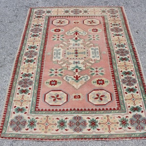 Turkish Rug, Vintage Handmade Carpet, Bohemian Area Rug, Antique Look, 4x5ft, Living Room Rug, Bedroom Decor
