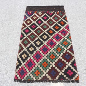 Vintage Turkish Kilim Rug, Colorful Pattern, Handwoven Wool Carpet, 3x5ft, Geometric Design, Unique Home Decor, 78x152cm, Bohemian Style