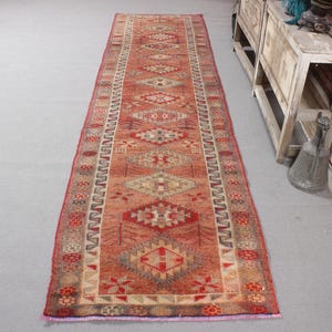 Alfombra vintage, alfombra de pasillo de 3x12, alfombra turca, alfombra Herki, alfombras para pasillo, alfombra roja de 2.7x11.3 pies, alfombra turca vintage tejida a mano, alfombra de lana,