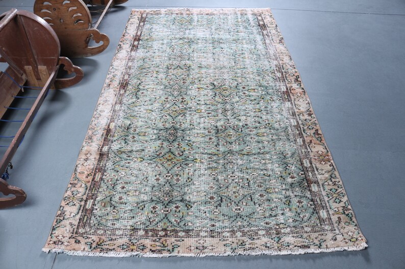 Turkish Rug, Vintage shops Rug, Area Carpet, Antique Rug, 52x93 inches Green Carpet, Handmade Indoor Rug, Anatolian Bedroom Carpet, 3684