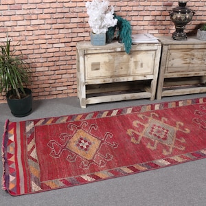 Vintage Rug, Turkish Rug, Runner Rug, Herki Rug, Antique Rug, Rugs For Hallway, 2.8x10.6 ft Pink Rug, Stair Rug, Kitchen Rug Runner, 5757