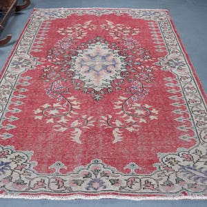 Vintage Rug, Large Carpet, Turkish Rug, Antique Rug, 69x103 inches Red Rug, Organic Oversize Rug, Salon Rugs,  4058