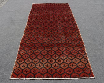 Area Rug, Turkish Rug, Vintage Rug, Oushak Carpet, 48x114 inches Red Carpet, Organic Indoor Rugs, Office Bedroom Rugs,  4426