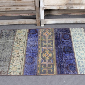 Patchwork Rug Vintage Small Turkish Oushak Rugs For Entry 2.2x3.4 ft Beige Bathroom Bohemian Floor Ethnic Home Decor Interior Designer