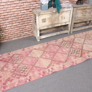 Turkish Rug, Vintage Rug, Herki Rug, Runner Rug, Antique Rug, Rugs For Kitchen, 2.5x11.9 ft Pink Rug, Stair Rugs, Wool Runner Rug,  5694