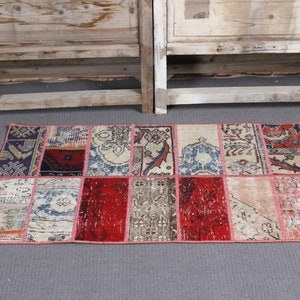 Turkish Rug Vintage Patchwork Small Rugs Antique For Entry 1.9x3.6 ft Beige Colorful Oushak Decorative Door Mat Bohemian Handmade Eclectic